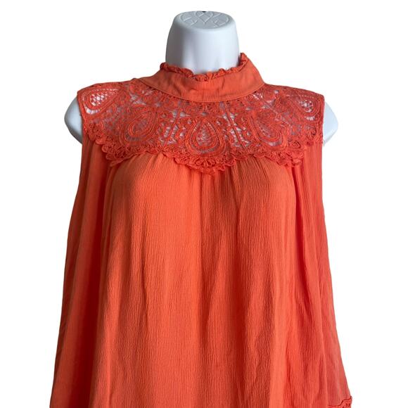 And The Why Women Tunic Top S Orange Crochet Paisley Gauzy Lace Cottage Boho Y2K - Picture 5 of 11